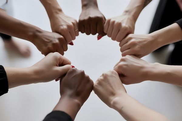 un grupo de puños formando un circulo