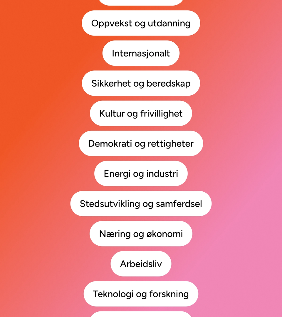 Tekstboble med kategorier fra Arendalsuka