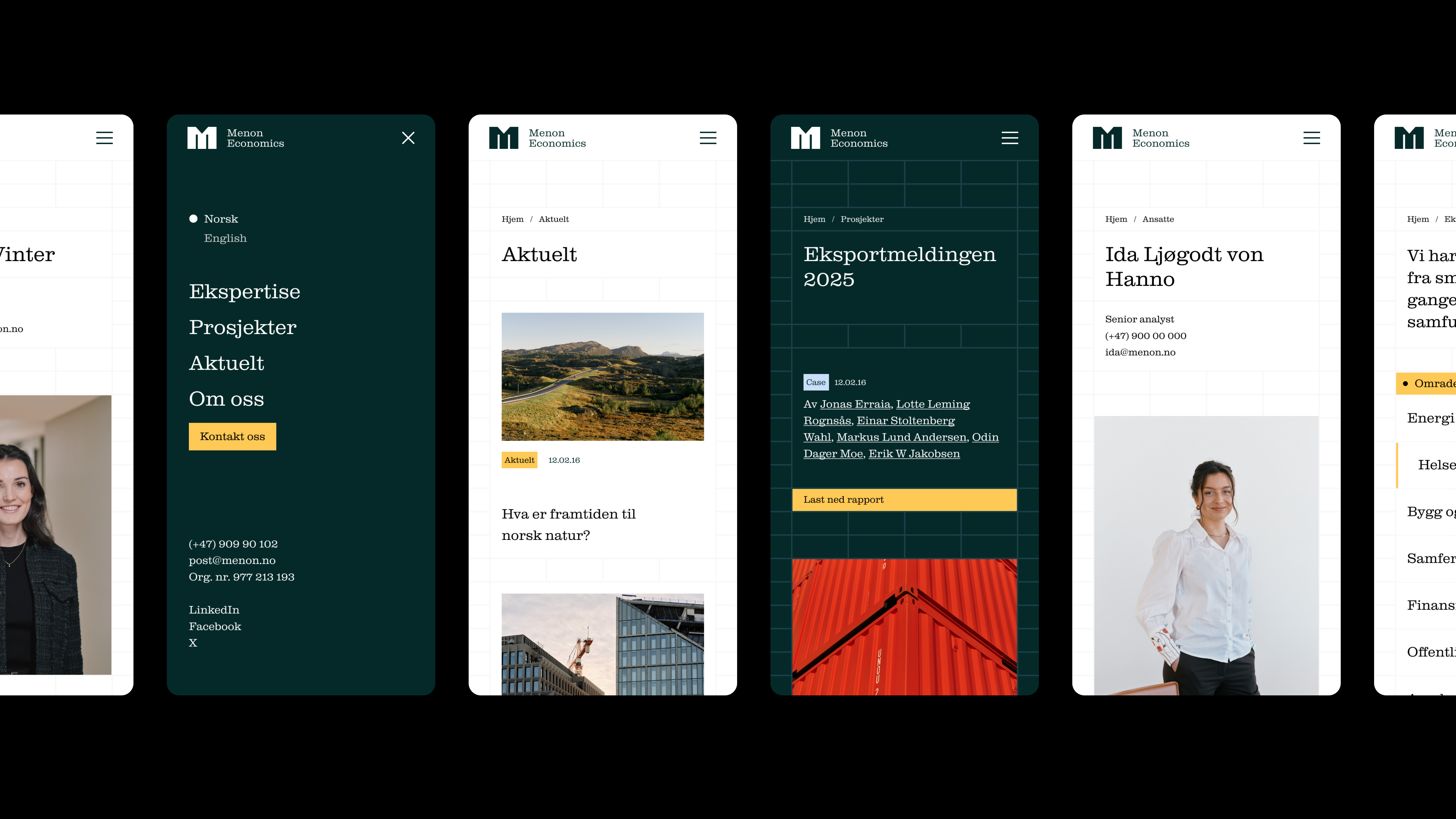 Mobilskjermer med nettsiden til Menon