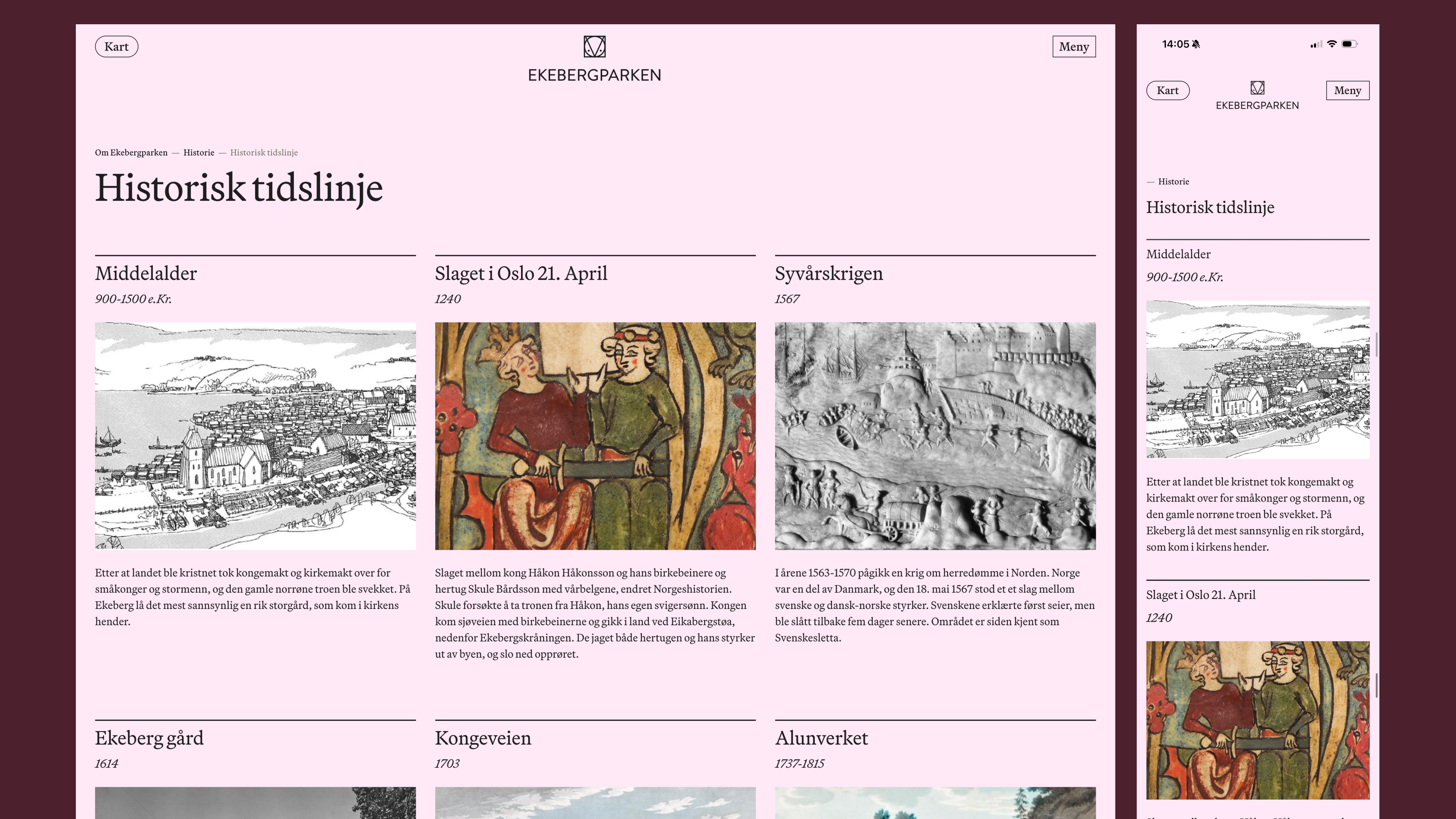 Historie - skjermbilde av nettsiden