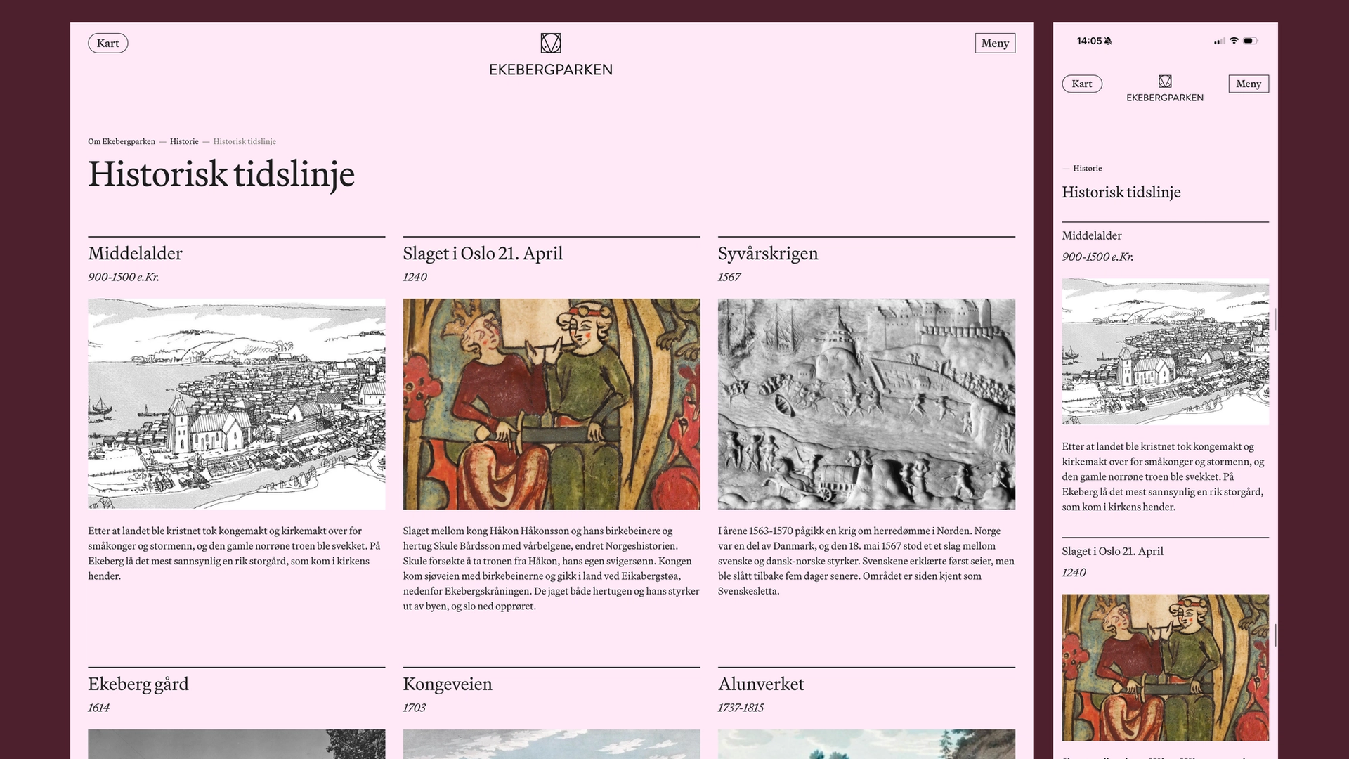 Historie - skjermbilde av nettsiden