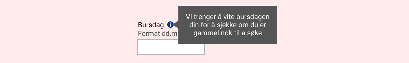 Eksempel på felt som har et ikon man kan trykke på for å få hjelpetekst.