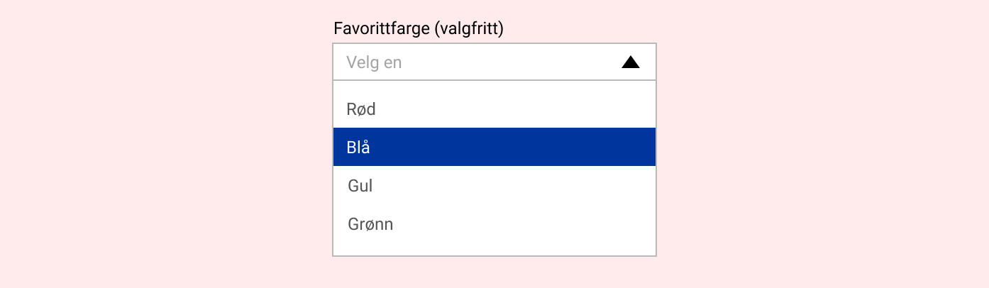 Eksempel på dropdown med fire alternativer