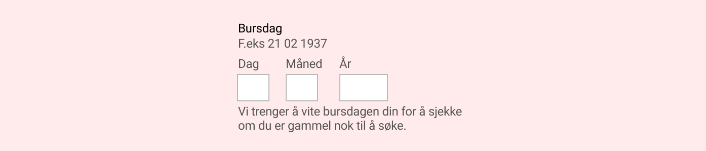 Eksempel på utfylling der det lages egne felt for å gjøre formatet enklere for dato