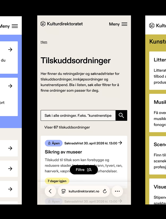 Nettsiden til kulturdirektoratet på mobil
