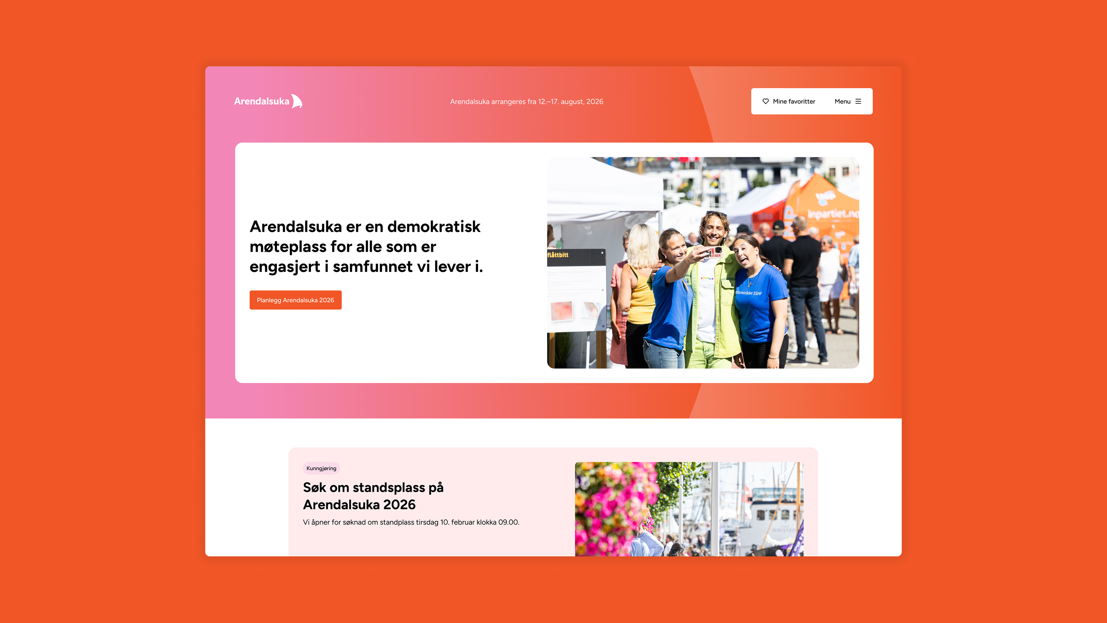 Skjermbilde av forsiden til Arendalskuka