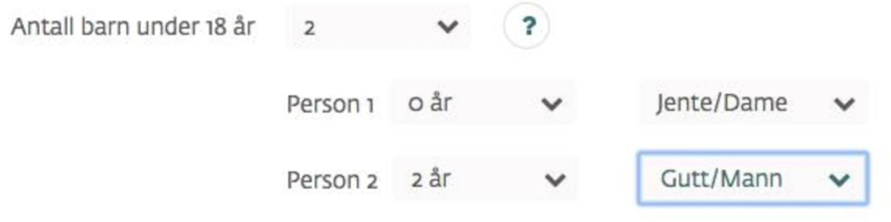 Eksempel på felt for barns alder