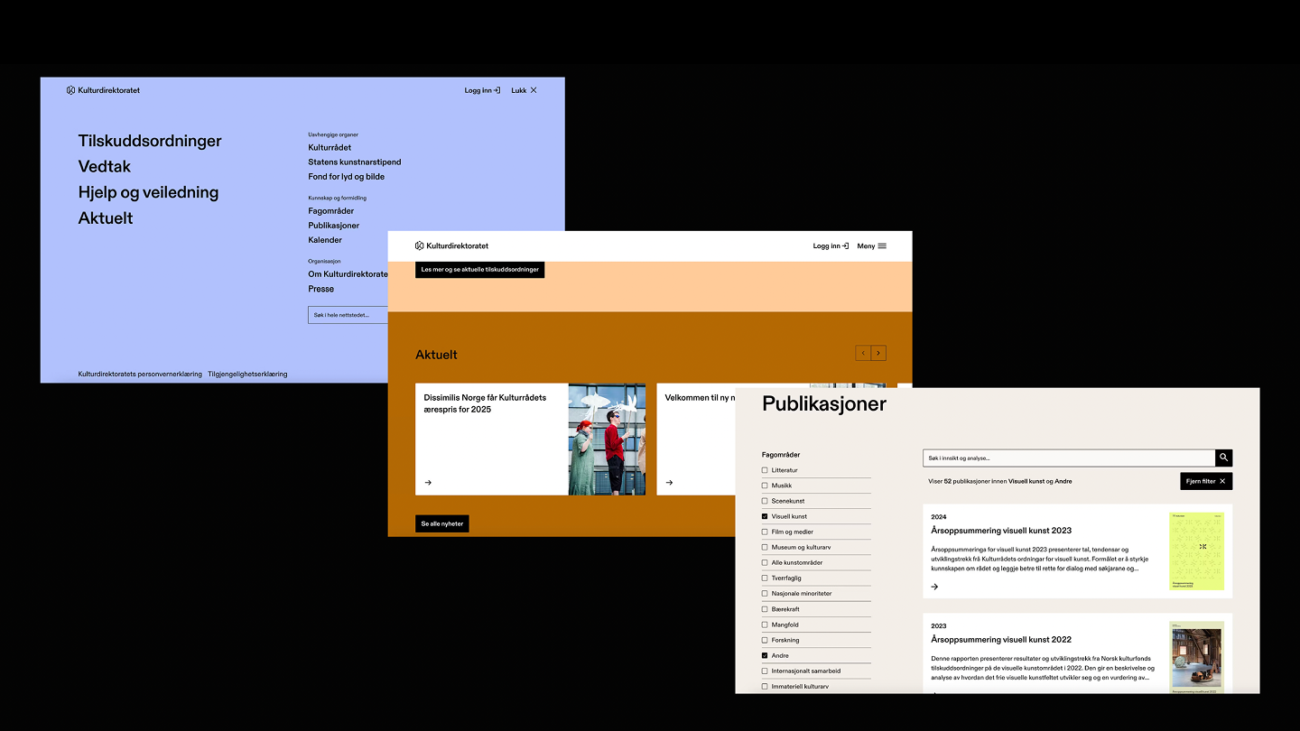 Skjermbilder fra kulturdirektoratets nettsider