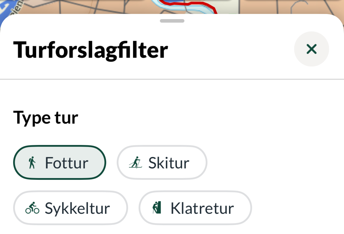 Skjermbilde av et filter med «chips» i UT-appen