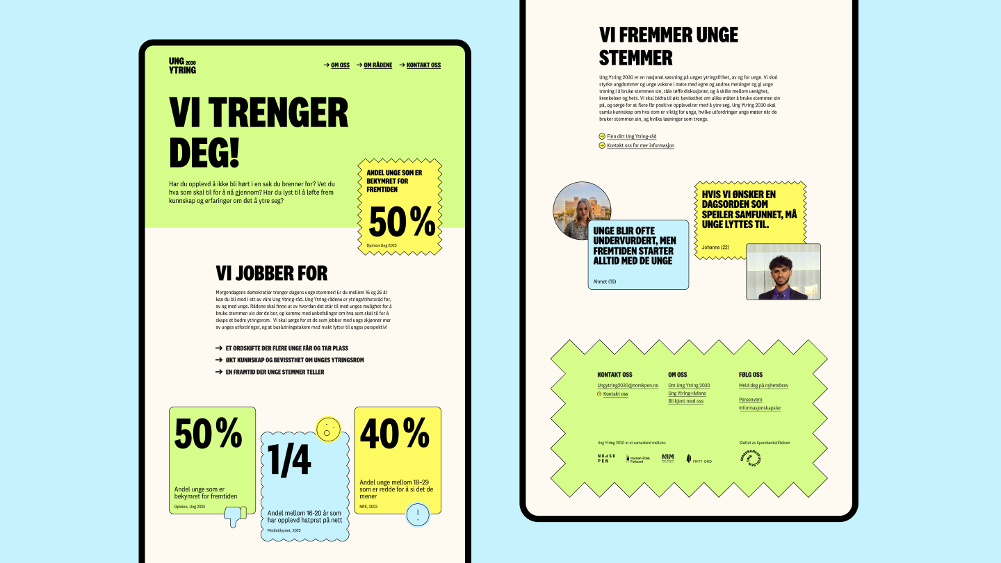 Visning av nettsiden til Ung Ytring