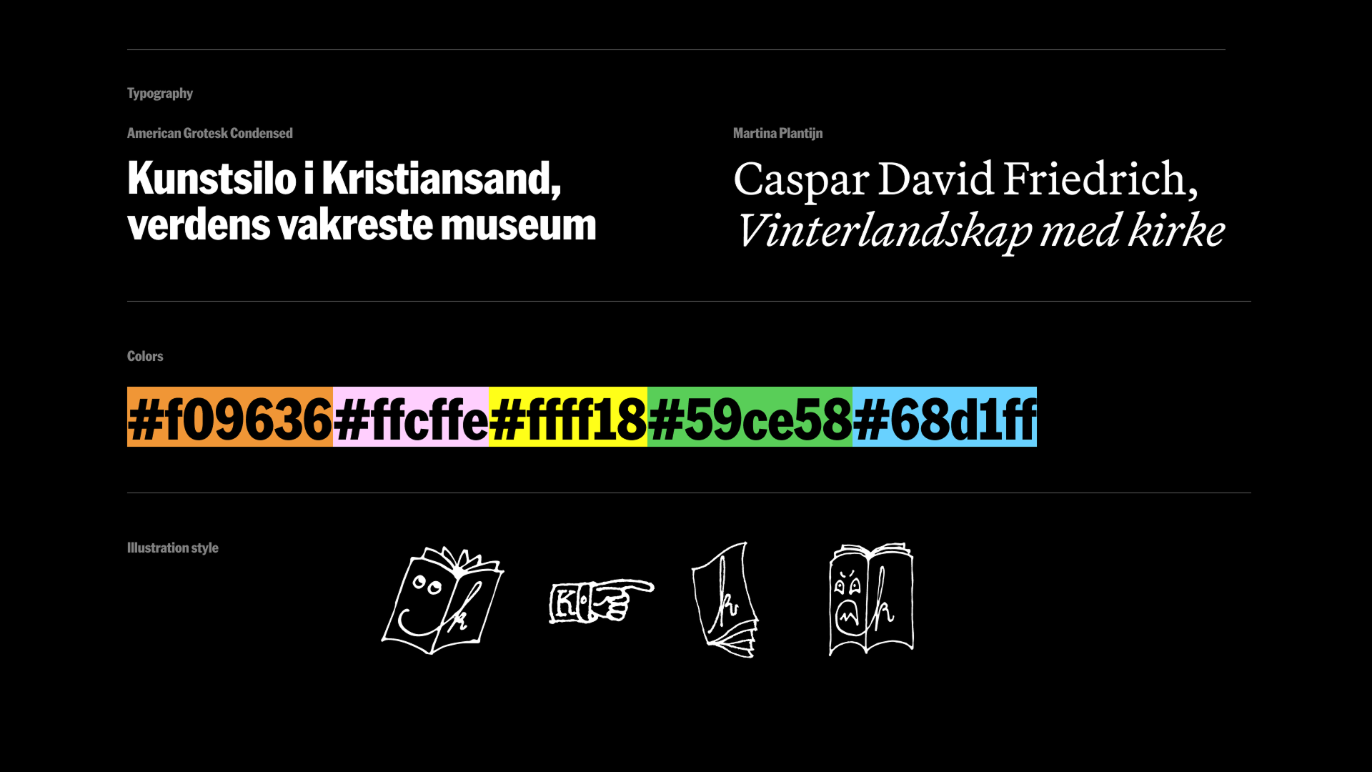 Oppstilling av font og farger for kunstavisen