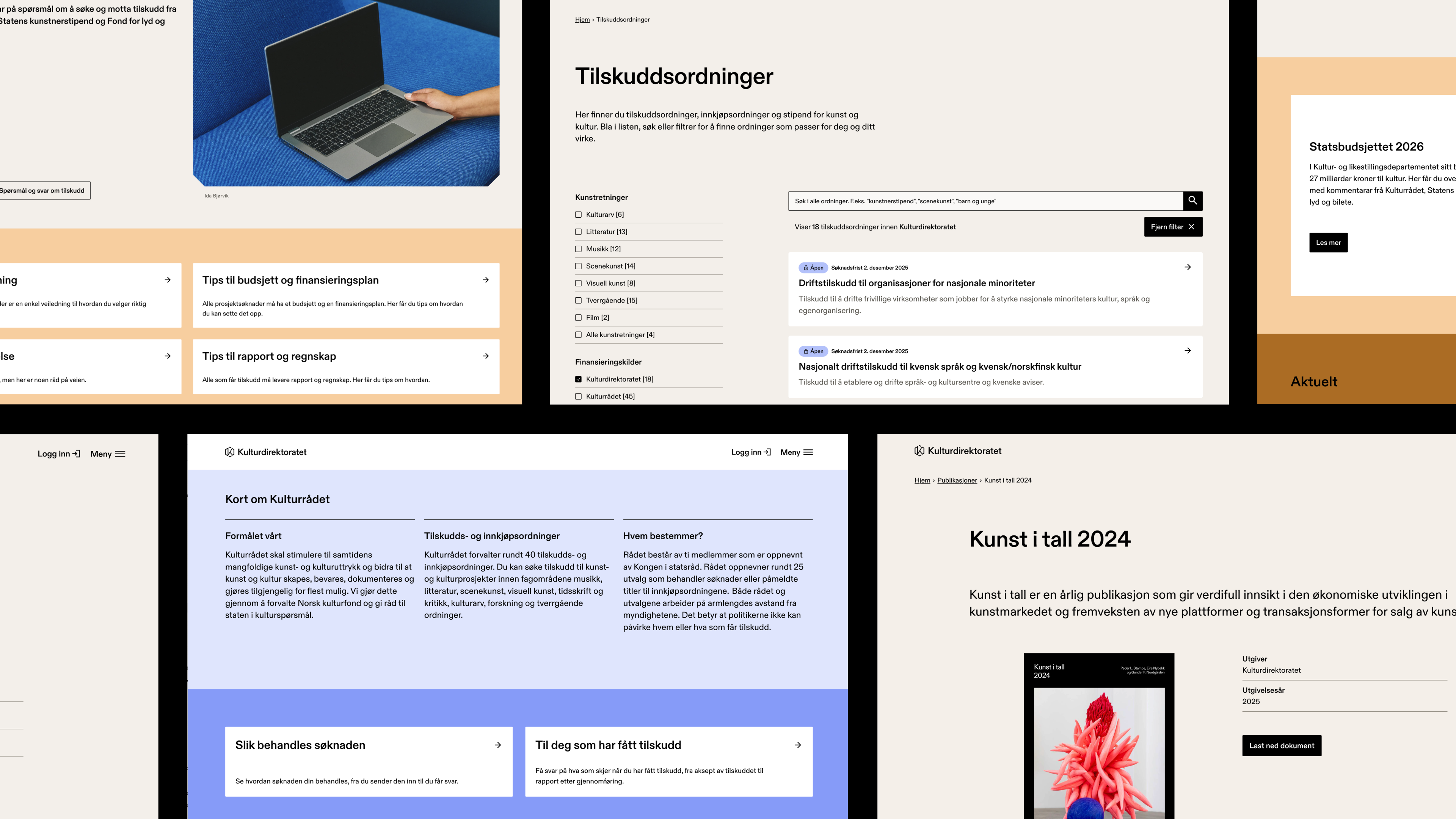 Utvalg av nettsider på kulturdirektoratets nettside