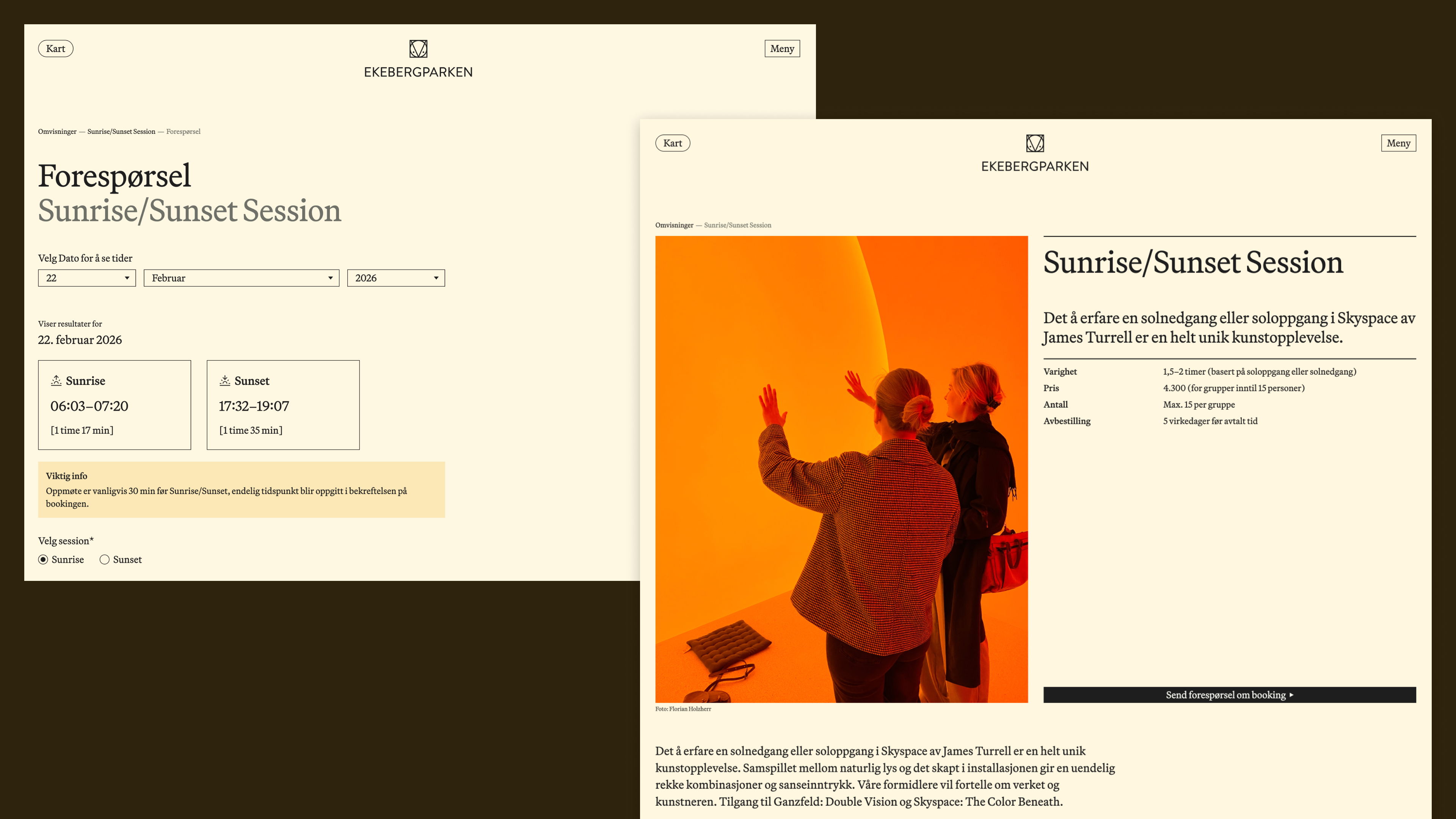 Skjermbilde av booking