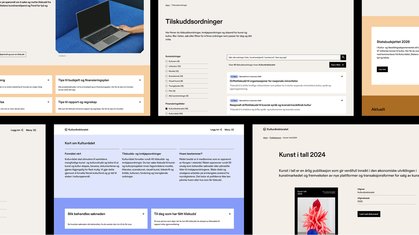 Utvalg av nettsider på kulturdirektoratets nettside