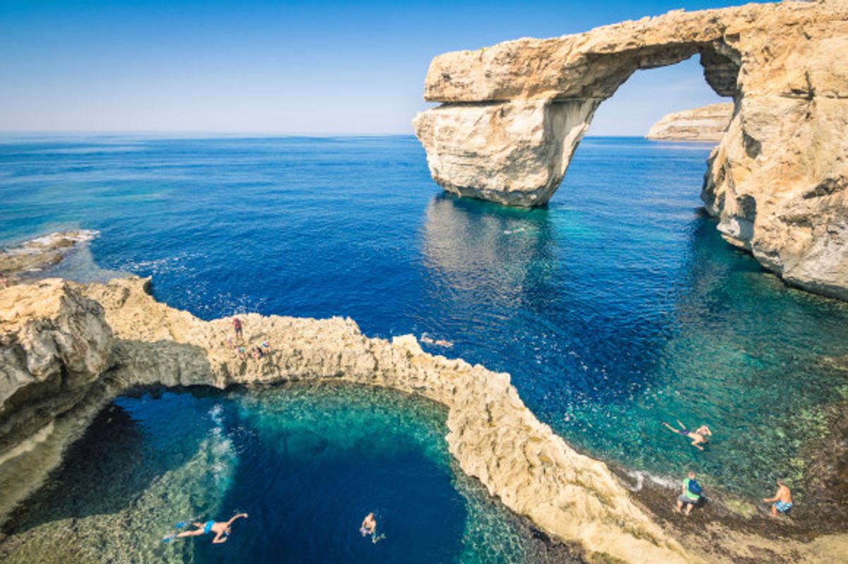 Gozo island and its unique rock formation known as Azure Window in Malta