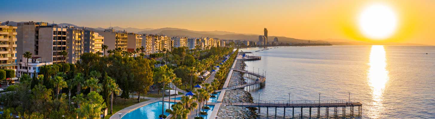 Sunset over the resort of Limassol, Cyprus