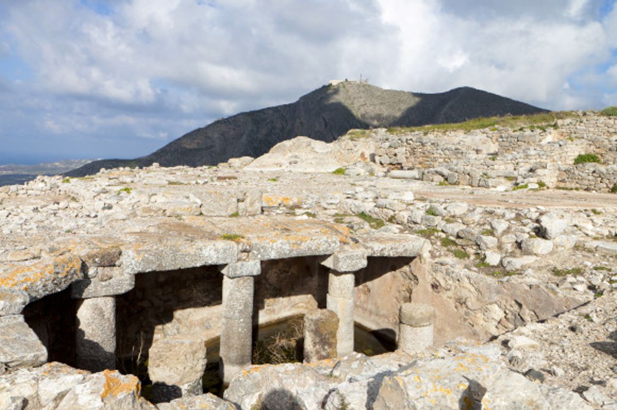 The beautiful ruins of Ancient Thira set high above the sea on the Greek Island Santorini
