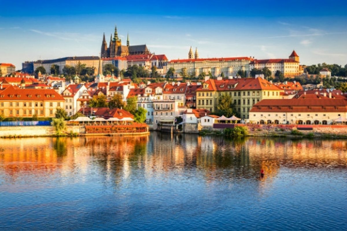River views of Prague Castle on a sunny day in Czech Republic 