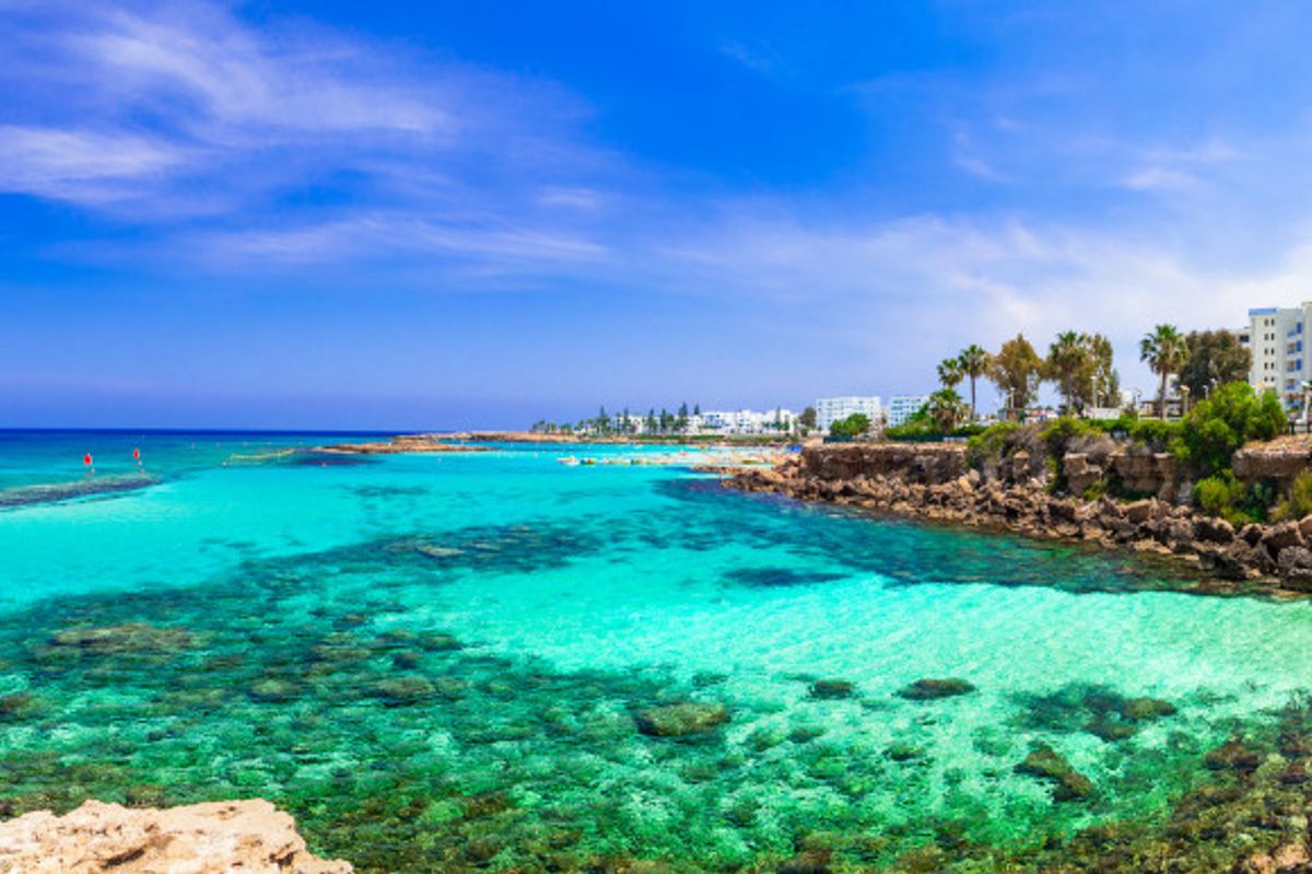 The clear emerald waters of Cyprus' popular Fig Tree Bay in the resort of Protaras