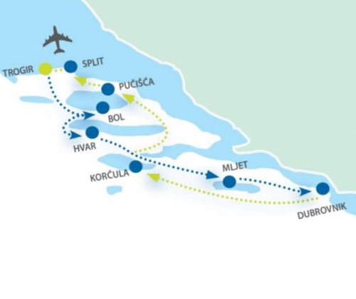 Map showing the cruise fro Trogir to Dubrovnik