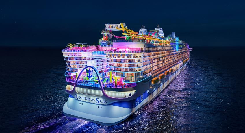 Legend of the Seas at night all lit up