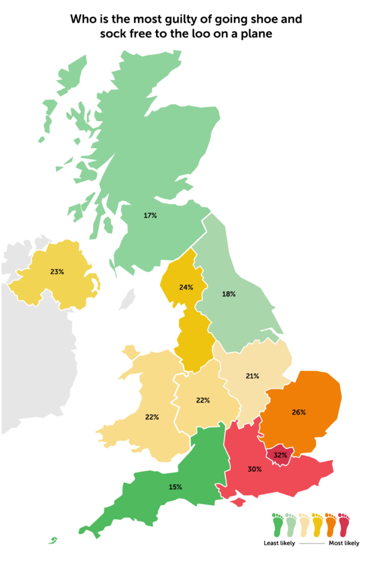 Map showing who is most guilty of going shoe and sock free to the loo on a plane