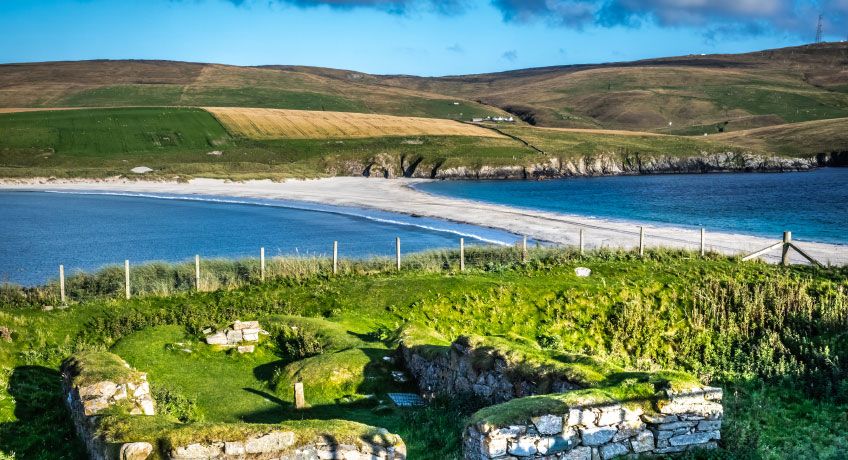 White sands of a beach in the Shetland Islands, Scotland