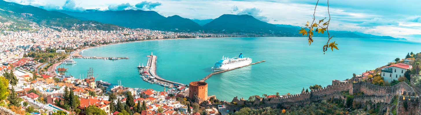 Views over Alanya Castle & the bay in Antalya, Turkey
