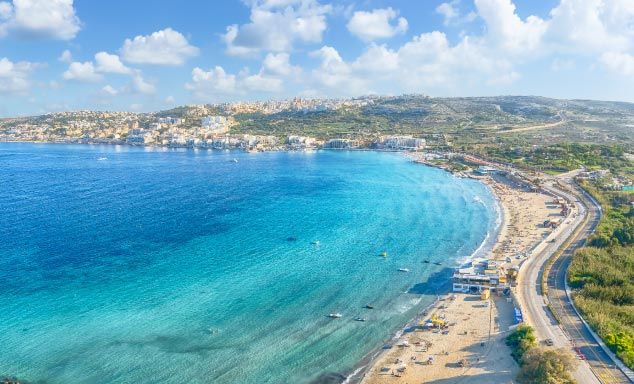 Panoramic view of Mellieha Bay in Malta
