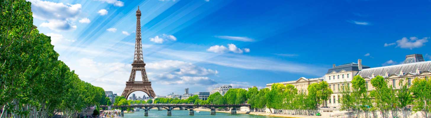 Eiffel Tower overlooking the River Seine in Paris, France