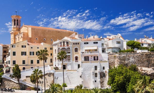 Traditional church & houses in Mahon, Menorca