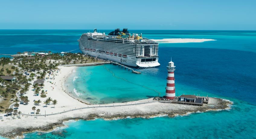 MSC World America docked at Ocean Cay
