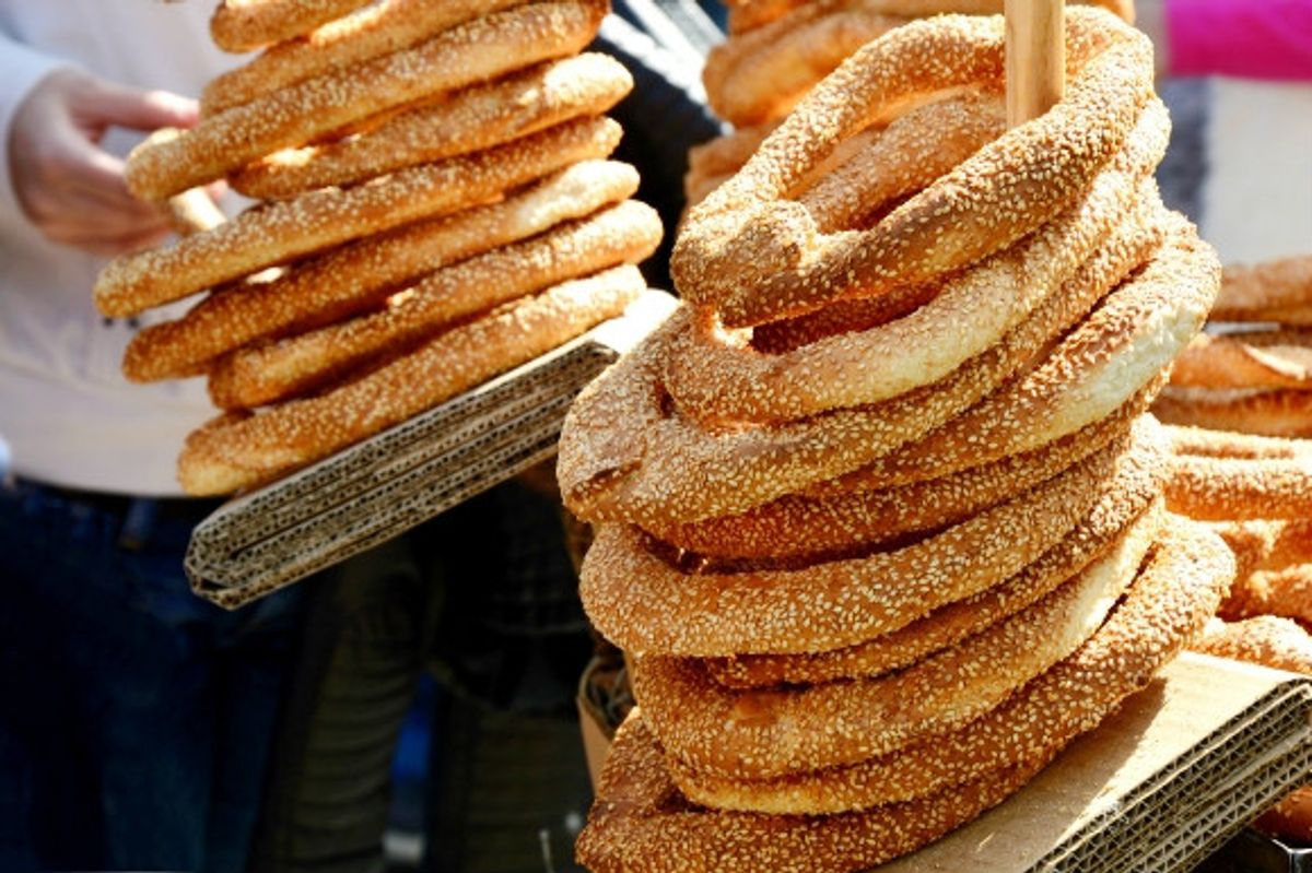 Served on street carts, Koulouri is a doughy round Greek bread.