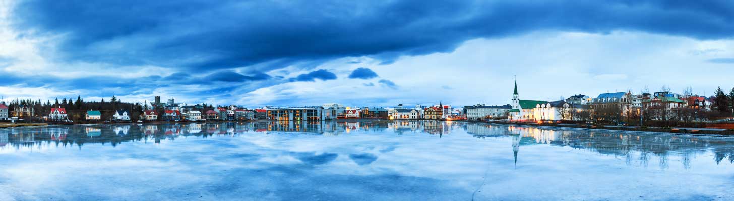 Panoramic view of Lake Tjornin in Reykjavik, Iceland