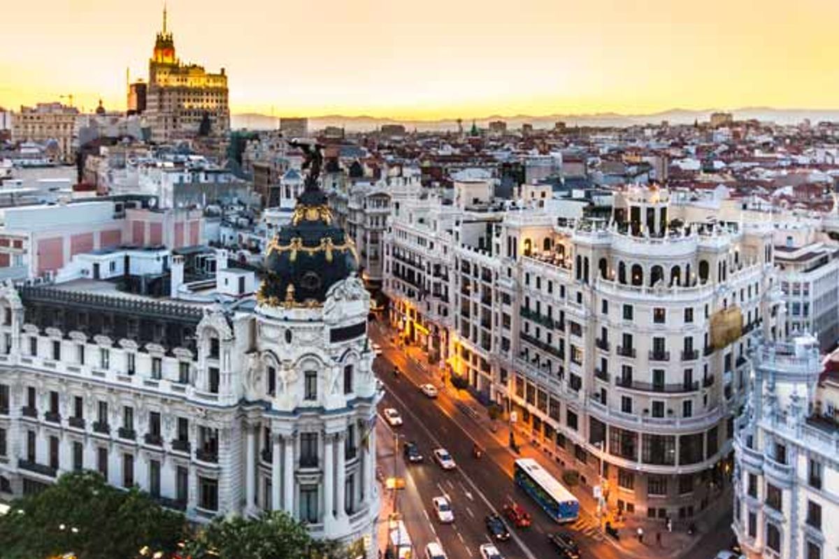 Panoramic view of Madrid's historic Gran Via