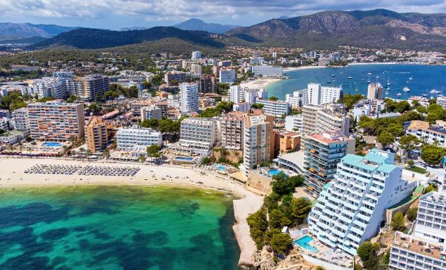 Panoramic view of the beach in Magaluf