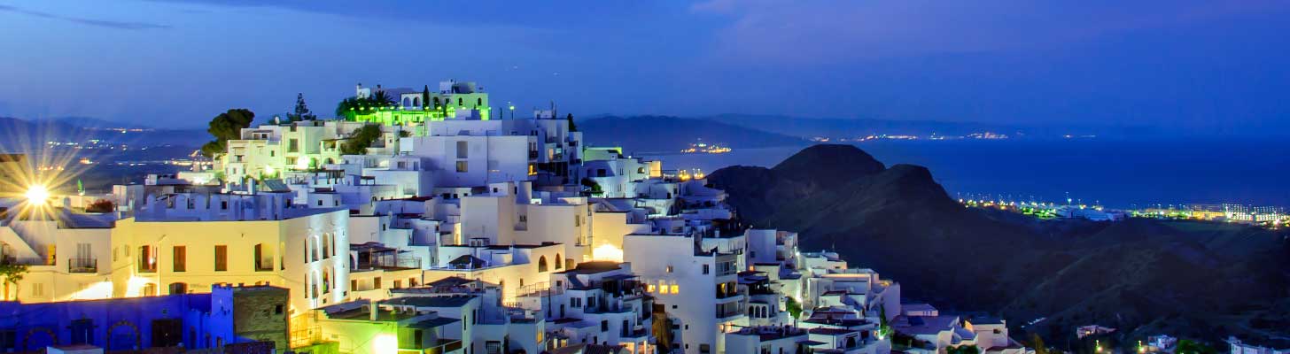 View of the town of Mojacar in Costa de Almeria towards the sea