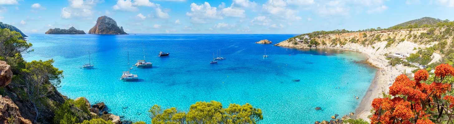 Boats off the shore in Ibiza