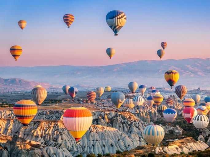 Hot air ballons over Cappadocia in Turkey