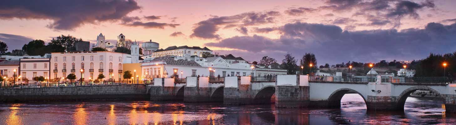 Riverfront in Tavira at sunset