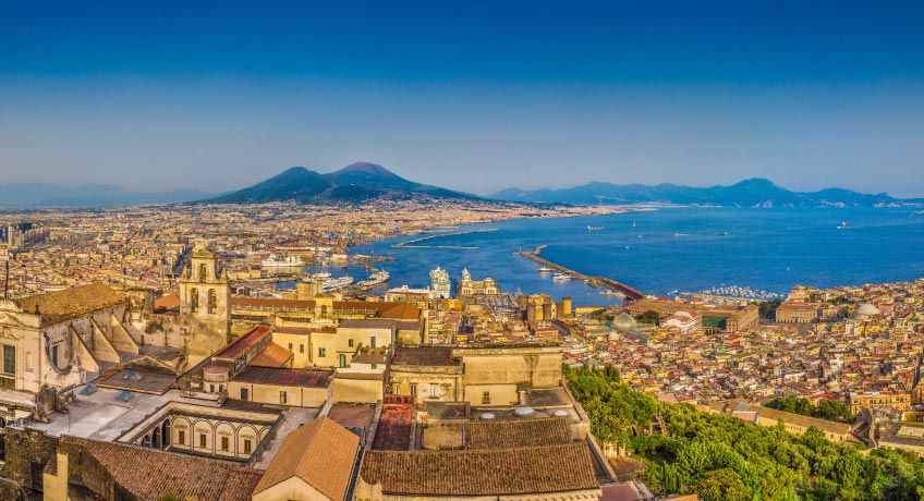 Views over the Bay of Naples with Mount Vesuvius in the background