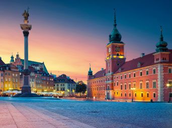 Market square at dusk in Poland