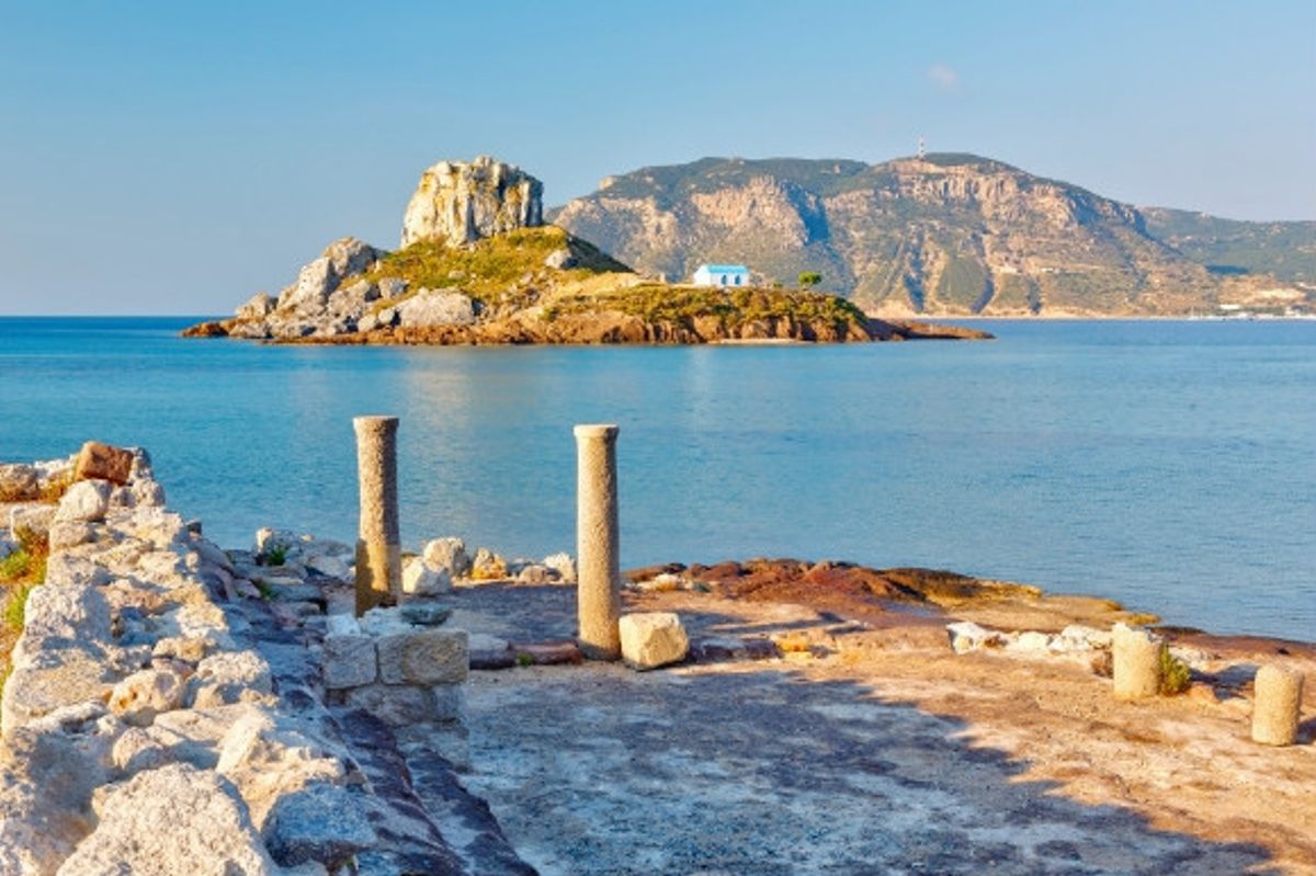 Alluring medieval ruins of Kos looking out onto the ocean 