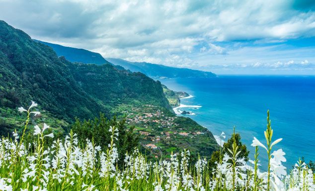 Aerial view of a coastal village in Madeira