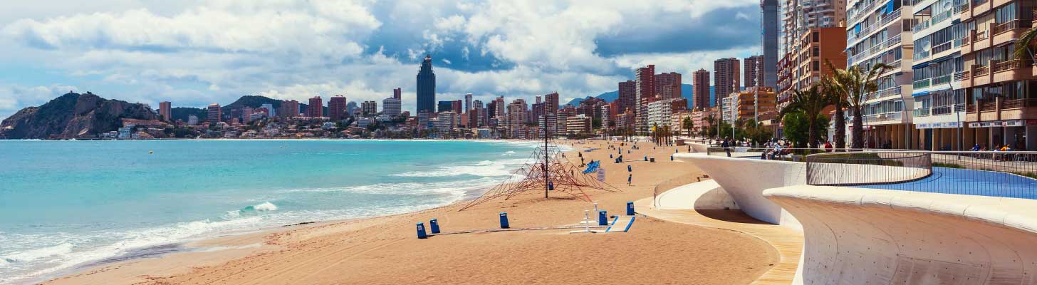 Golden sands of a beach in Benidorm, Spain