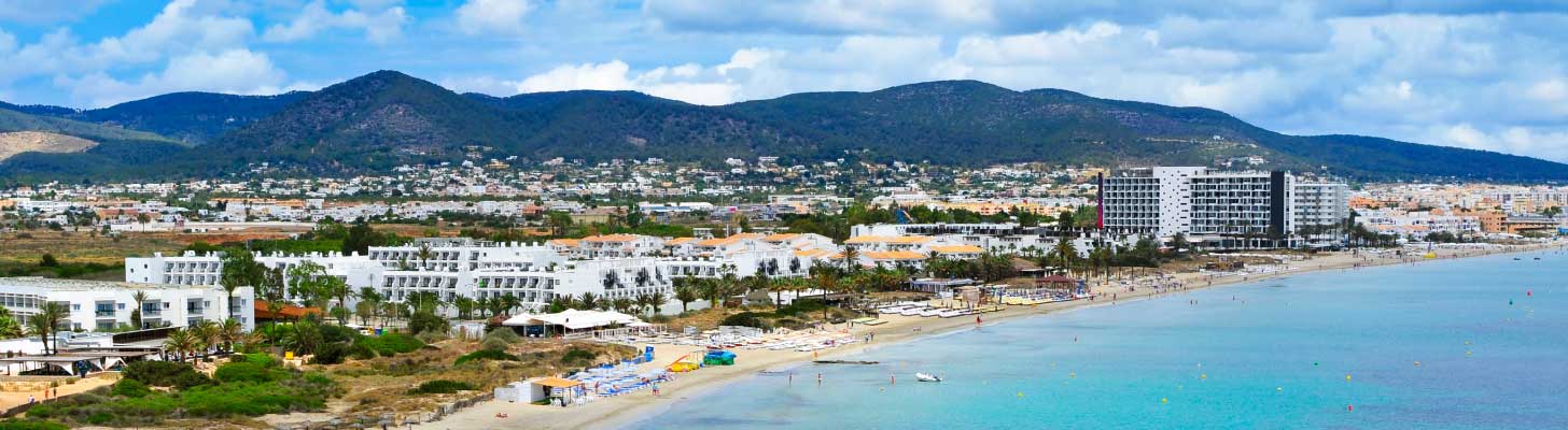 Panoramic view of Playa d'en Bossa resort in Ibiza