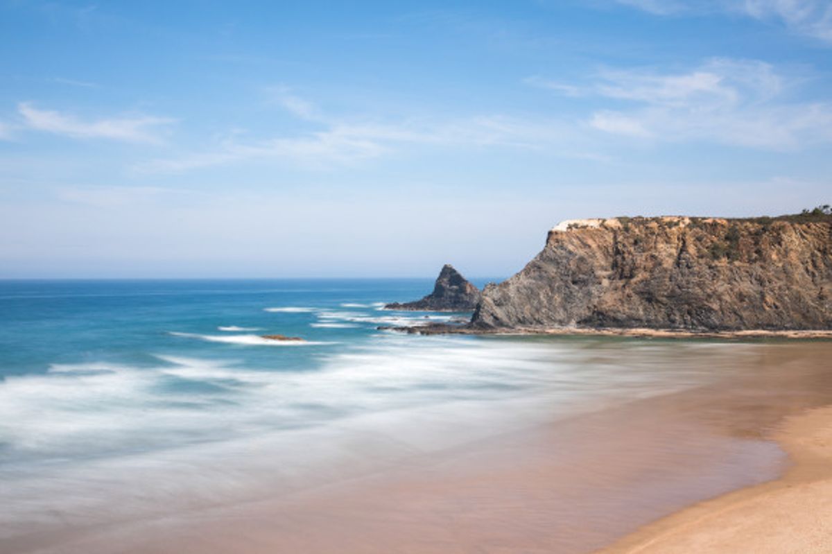 The beautiful Praia de Odeceixe Mar Beach in Portugal with an absence of tourists
