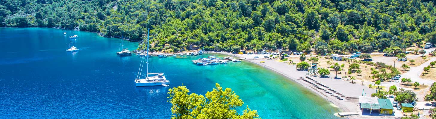 Turquoise waters & white sands of a beach in Dalaman