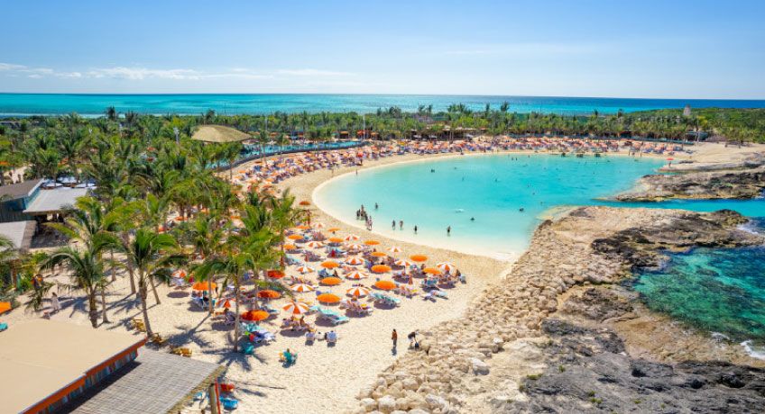 Sandy beach & turquoise waters on Perfect Day at CocoCay