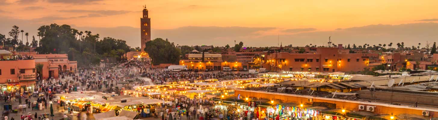 Sunset at Jamaa el Fna market square in Marrakech